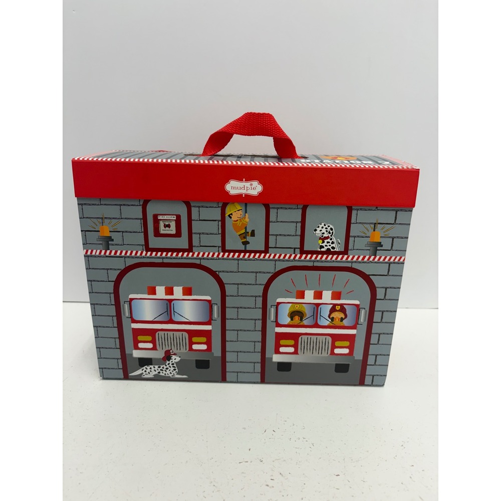 Mud Pie Fire Station Wood Play Set House Story Box Kids Toy Portable Carry Case - Picture 5 of 6